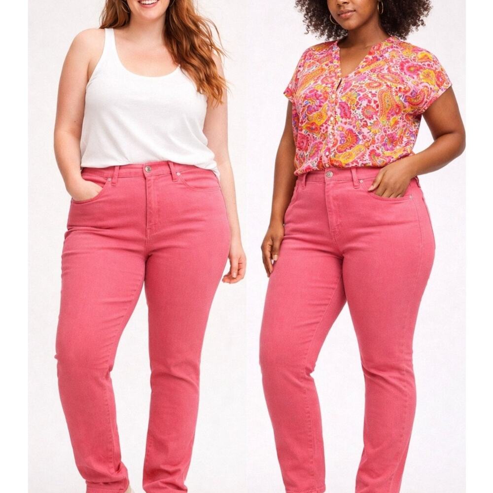 Pink Coral Stretch Jeans Womens 16 High Rise Slim Casual Soft Denim Resort Girl